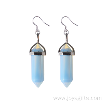 Natural Gemstone Healing Hexagonal Columns Crystal Hook Earring